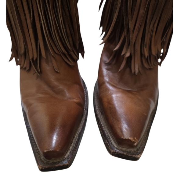 CORRAL Cowgirl Fringe Whip Stitch Short Boot Snip Toe Cognac Leather Women 6.5 - Picture 3 of 12